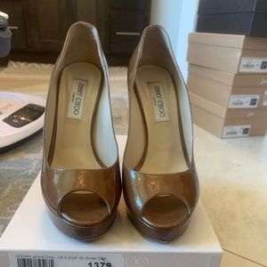 Jimmy choo camel patent pumps